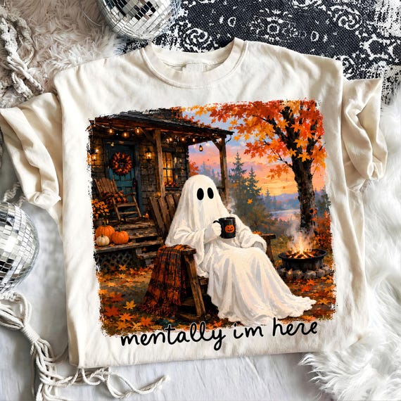 Summerween Ghost Png, Mentally I am Here Png, Trendy Halloween Lover Png, Funny Fall Png, Spooky Summer Halloween