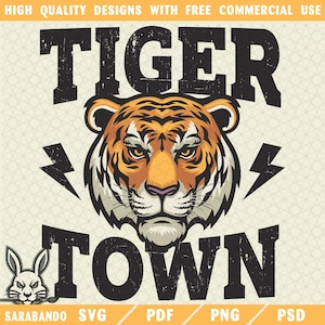 Mascotte di tigre scintillante PNG SVG: design della maglietta Tiger Town (download digitale)