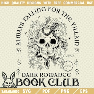 Dark Romance Book Club PNG SVG: Villain Book Lover Design (Digital Download