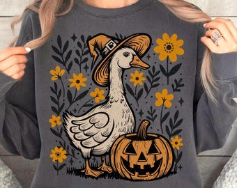 Goose Halloween Fall PNG SVG, Funny Fall Design, Halloween Silly Goose Floral Boho, Funny Goose Halloween Png, Floral Pumpkin Png