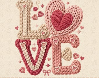 Namaakgaren gehaakt liefde Valentijnsdag png, coquette retro valentijnsontwerp, haaknaaldgaren hart png, digitale downloads