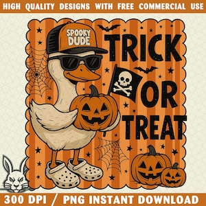 Halloween Goose Trick or Treat PNG, Halloween Silly Goose, Boy Halloween Goose PNG, Halloween Boy Shirt Png, Kids Halloween, Pumpkin