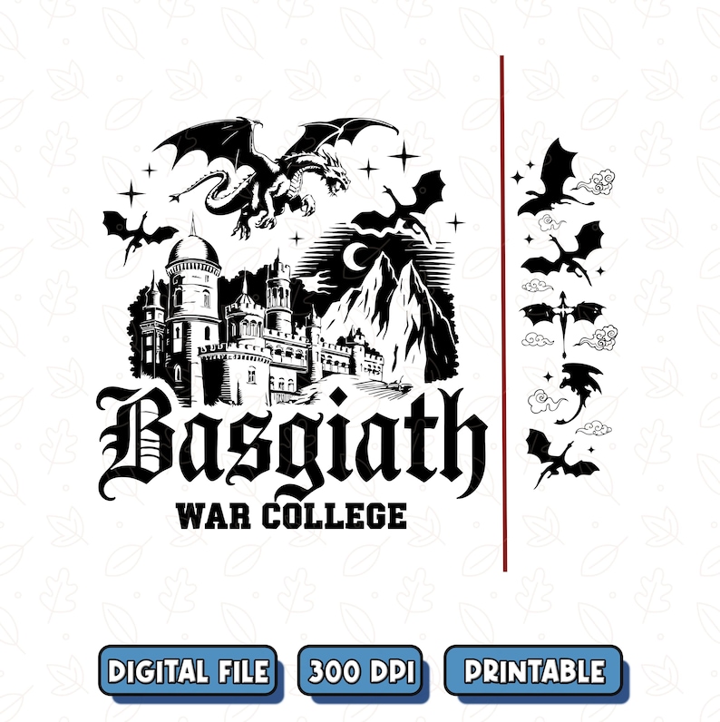 Basgiath War College Sided PNG SVG, Fourth Wing Design, Dragon Rider Sweatshirt, Bookish Sweater, Digital Download image 1