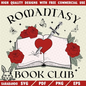Romantasy Book Club Design: Retro Romance Fantasy PNG SVG (Digital Download