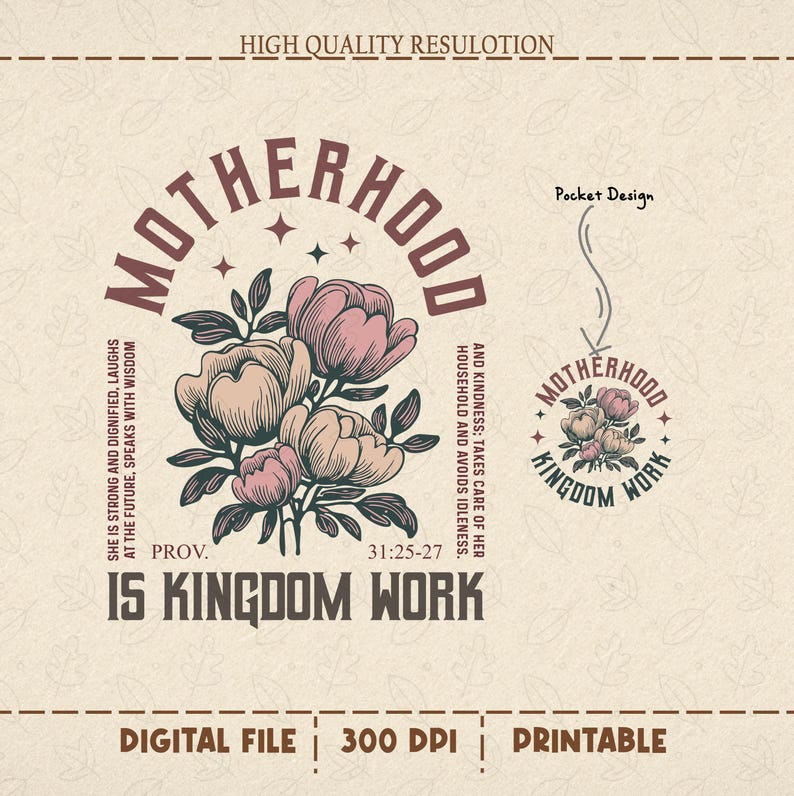 Mother Hood Is Kingdom Work PNG, Christian Mom Shirt Design, Motherhood Kingdom Work PNG SVG ,Digital Download image 1