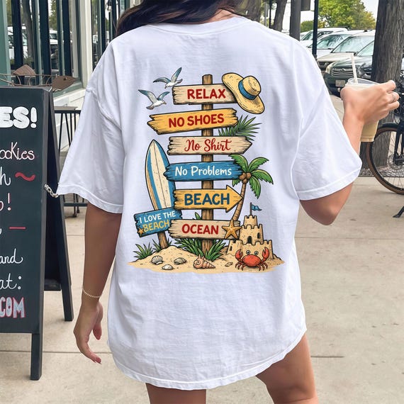 Beach Sign Png, Relax No Shoes No Shirt No Problems Design, Summer Vacation Png, Tropical Beach Vibes Png, Ocean Life Png