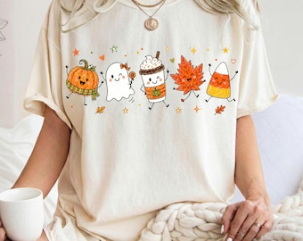 Cute Fall PNG Bundle, Summerween Ghost Png, Pumpkin Ghost Coffee, Candy Corn Autumn Png, Kawaii Fall Doodle Png