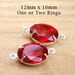 Ruby red vintage glass beads - 12x10mm oval rhinestone earring drops or pendants - one pair red glass gems