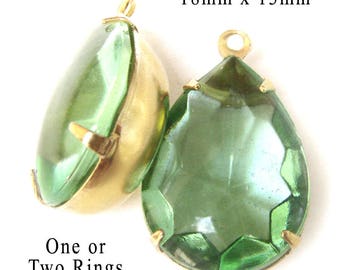 Peridot green vintage glass pears, sheer 18x13mm sheer rhinestone teardrops for pendants and earrings, 2 pc, SALE price