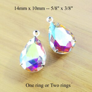 Crystal AB 14x10mm glass pears for pendants, earrings or glass connectors are great for bridal and wedding jewelry, 2 pc 画像 2