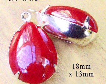 Red 18x13mm glass cabochons - 18x13 pear or teardrop for pendants, glass connectors and earrings - CLEARANCE SALE