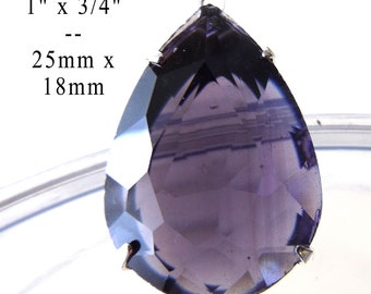 Amethyst purple glass pendant, 25x18mm rhinestone teardrop or pear is sheer amethyst purple - CLEARANCE Sale