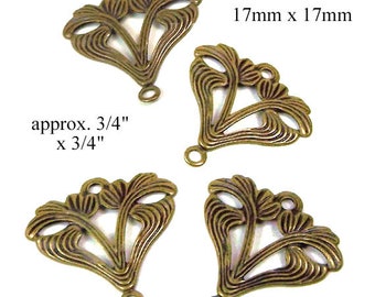 Patina brass filigree charms, 17x17mm brass filigree connectors, TWO Pairs or Four Charms per set, lead, nickel and cadmium free