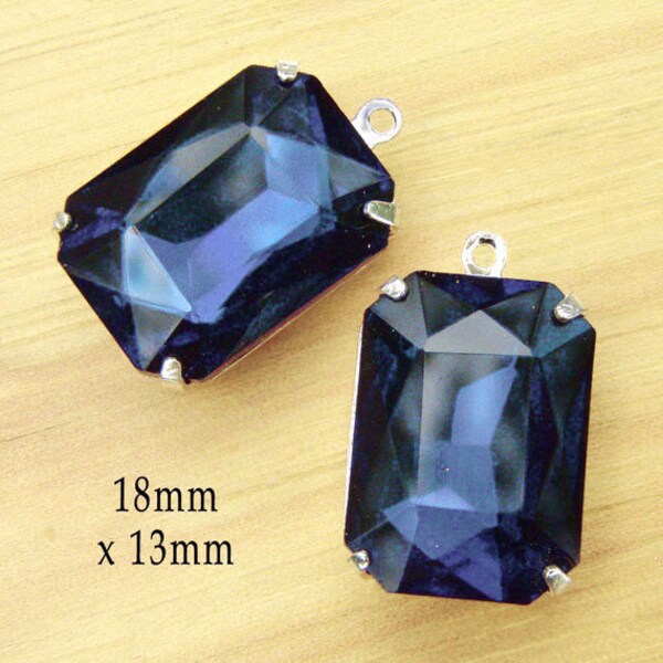 Navy blue crystals - montana sapphire 18x13mm octagon rhinestone pendants or earrings