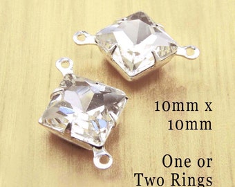Crystal clear 10x10mm diamond shape glass gems, for rhinestone pendants, earrings or glass connectors, 2 pc