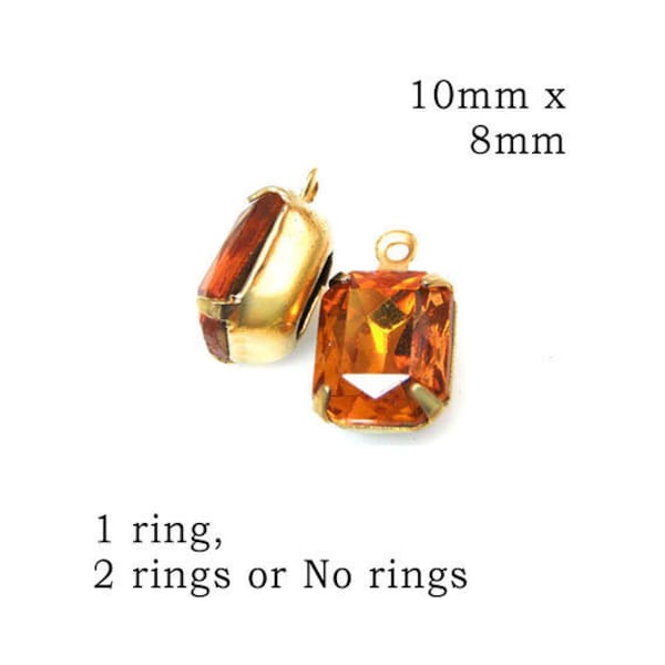 Golden topaz 10x8mm vintage glass octagons for small pendants, glass connectors, or earrings, 2 pc