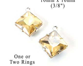 Light colorado topaz 10x10mm diamond shape rhinestone pendants or earrings or glass connectors, 2 pc