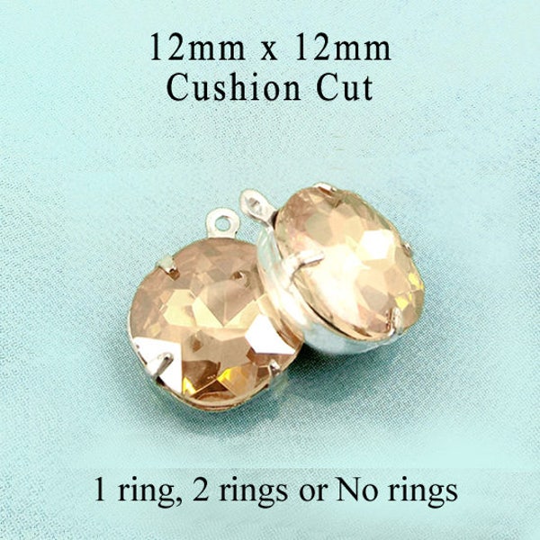 Light colorado topaz glass beads are 12x12mm cushion cut octagons for pendants, glass connectors or earrings, 2 pc