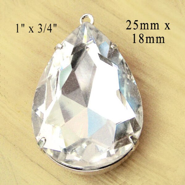 Crystal clear glass pendant, 25x18mm faceted rhinestone pear or teardrop, sparkling crystal pendant for  bridal or wedding jewelry