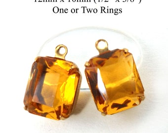 Sheer golden topaz 12x10mm vintage rhinestone octagons for pendants, earrings or glass connectors, 2 pc, SALE price