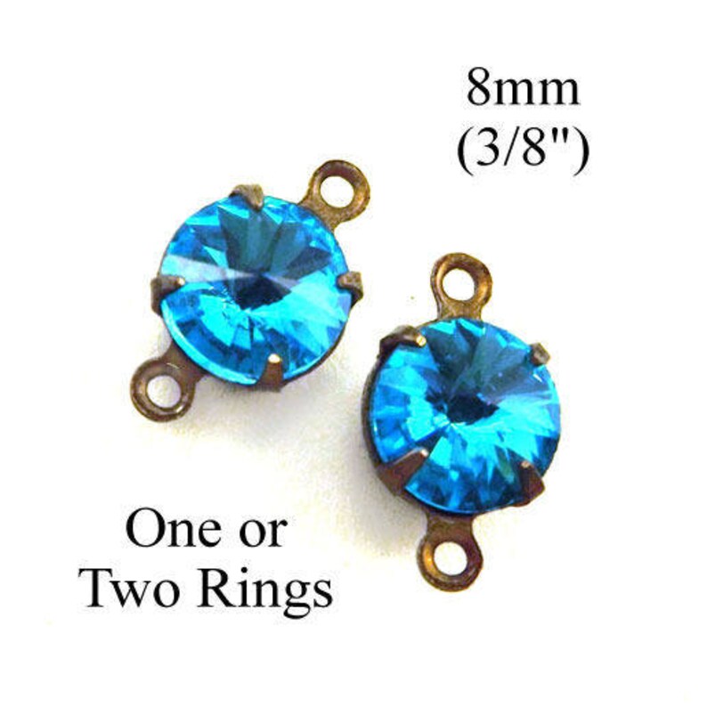 aquamarine glass gems with rivoli faceting Aqua round glass beads 8mm round rhinestone earrings or tiny pendants