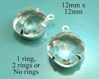 Clear glass 12x12mm octagons are cushion cut glass gems for pendants or glass connectors or earrings, 2 pc - CLEARANCE Sale