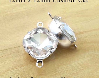 Crystal clear 12x12mm glass octagons are cushion cut clear glass pendants or earrings or glass connectors, 2 pc