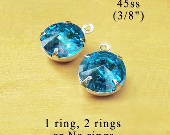 Aqua 10mm round glass gems with rivoli faceting, for pendants, glass connectors, or earrings, 2 pc