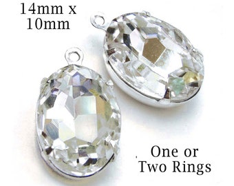 Crystal clear oval glass beads are 14x10mm oval rhinestone pendants or glass connectors or earrings, 2 pc