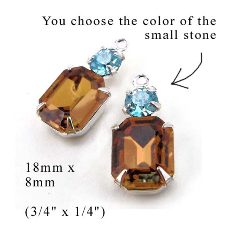 Golden smoky topaz glass beads 10x8mm rhinestone octagons for tiny pendants and earrings
