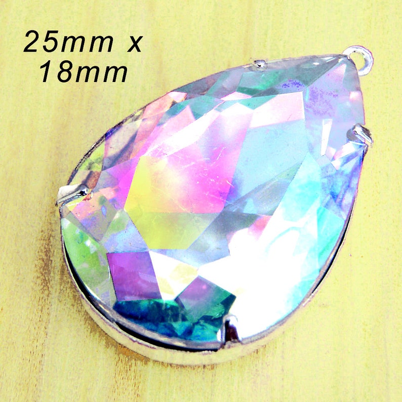 Crystal AB 14x10mm glass pears for pendants, earrings or glass connectors are great for bridal and wedding jewelry, 2 pc 画像 9