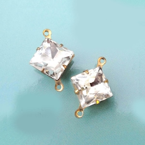 Crystal clear 10x10mm diamond-shape glass gems, for rhinestone pendants, earrings or glass connectors, DIY jewelry supplies, 2 pc