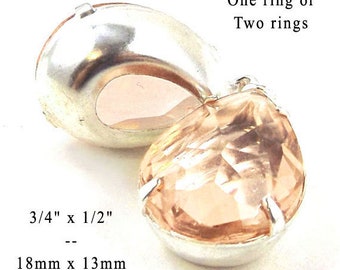 Clearance SALE, Sheer peach glass pears, 18x13mm rhinestone teardrop shaped pendants or earrings, bridesmaid jewels, 2 pc