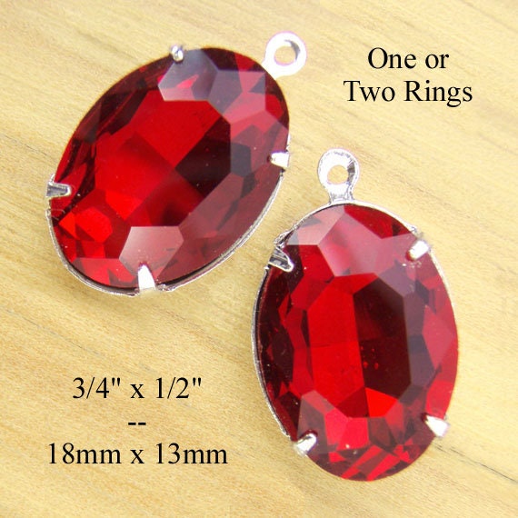 ruby red faceted rhinestone oval pendants or earrings