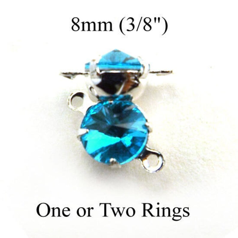 aquamarine glass gems with rivoli faceting Aqua round glass beads 8mm round rhinestone earrings or tiny pendants