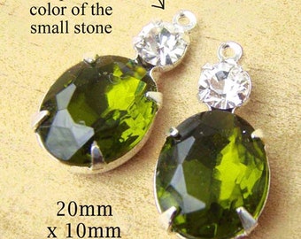 Olivine green vintage glass beads - 20x10mm multi stone settings with 12x10 ovals - can be customized