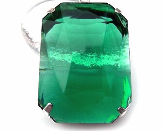 Sheer emerald green 25x18mm glass octagon pendant, the May birthstone color, SALE price