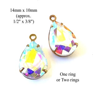 Crystal AB 14x10mm glass pears for pendants, earrings or glass connectors are great for bridal and wedding jewelry, 2 pc 画像 4