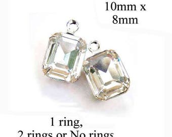 Crystal clear 10x8mm faceted rhinestone octagons for tiny pendants, glass connectors, and earrings, 2 pc