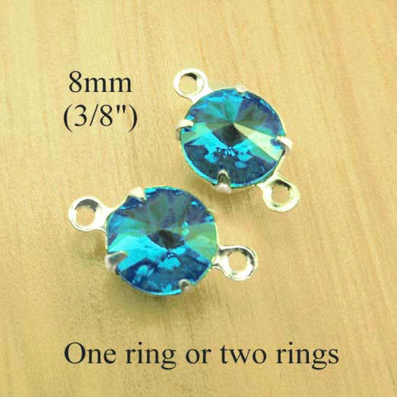 aquamarine glass gems with rivoli faceting Aqua round glass beads 8mm round rhinestone earrings or tiny pendants