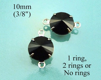 Jet black 10mm round glass gems with rivoli faceting, for small pendants, glass connectors, and earrings