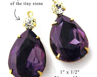 Deep amethyst purple glass teardrops in 26x13mm multi stone settings for pendants or earrings feature 18x13 pears, customize these, 2 pc