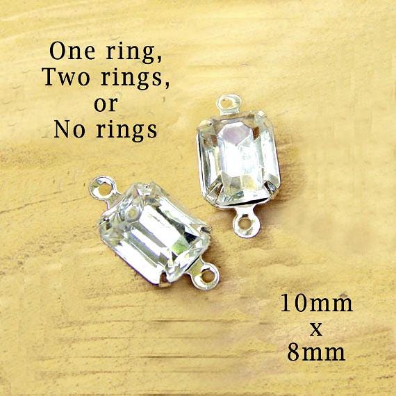 thumbnail image 2 of Vintage Crystal Clear Glass Octagon Connector Beads – 10x8mm, Unfoiled, Brass Accents (4 Pieces) 2 of 6
