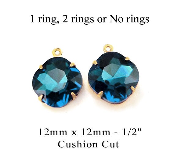 blue zircon or teal blue glass cushion cut octagon beads