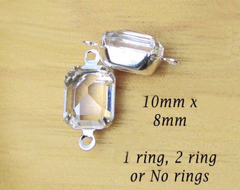 Clear glass 10x8mm octagons for tiny pendants or glass connectors or earring beads - 2 pc