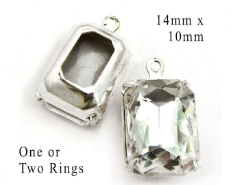 Crystal clear 14x10mm rhinestone octagons, great for bridal and wedding jewelry, glass connectors and earrings, 2 pc