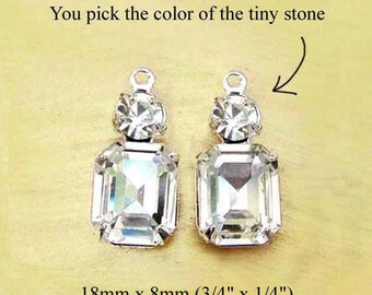 Crystal octagon duos are 18x8mm rhinestone earrings or tiny pendants with 10x8 octagons and 4mm rhinestones, 2 pc