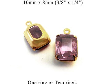 Sheer amethyst vintage glass beads, 10x8mm octagons for tiny pendants, glass connectors, and earrings, 2 pc