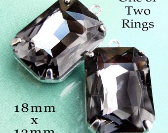 Black diamond glass gems, 18x13mm octagon rhinestone pendants or earrings, 2 pc