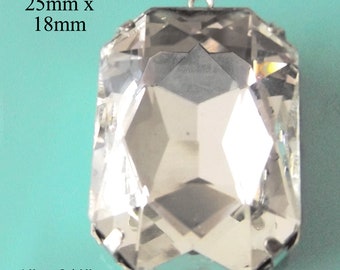 Crystal clear glass pendant is a 25x18mm rhinestone octagon for bridal and wedding jewelry